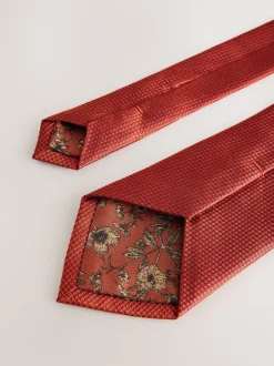 Stropdassen En Pochets|Next Roestbruin - Set met textuurrijke stropdas en pochet