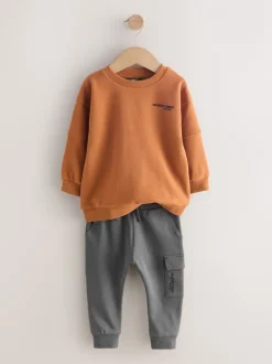 Sets En Combisets|Truien En Breisels|Next - Set met utility-sweatshirt en super skinny joggingbroek (3mnd-7jr) Roestbruin