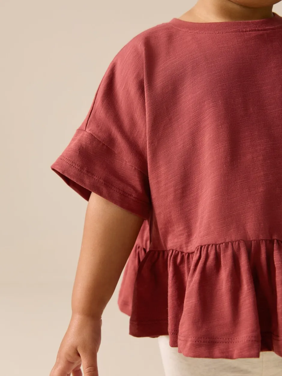 T-Shirts*Next Roestbruin - T-shirt met peplum en korte mouwen (3mnd -7jr)
