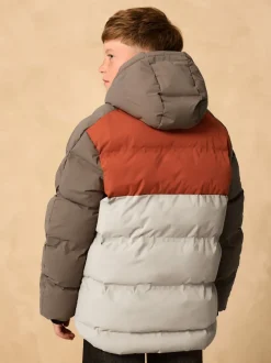 Schoolkleding|Jassen En Jacks*Next Roestbruine Kleurblokken - Regenbestendige gewatteerde jas met microfleece voering (3-17jr)