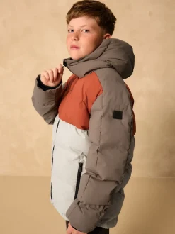 Schoolkleding|Jassen En Jacks*Next Roestbruine Kleurblokken - Regenbestendige gewatteerde jas met microfleece voering (3-17jr)