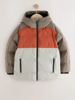 Schoolkleding|Jassen En Jacks*Next Roestbruine Kleurblokken - Regenbestendige gewatteerde jas met microfleece voering (3-17jr)
