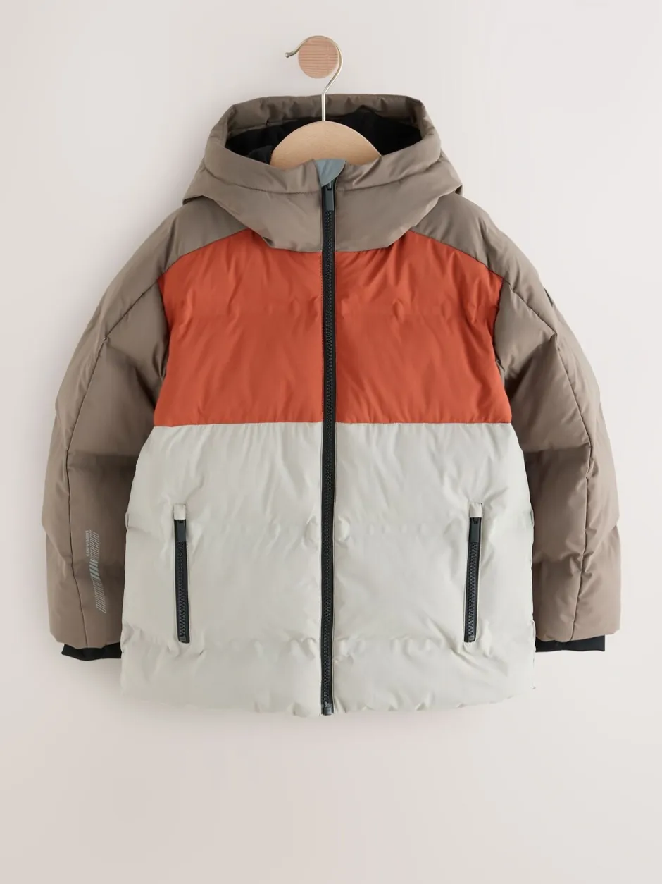 Schoolkleding|Jassen En Jacks*Next Roestbruine Kleurblokken - Regenbestendige gewatteerde jas met microfleece voering (3-17jr)