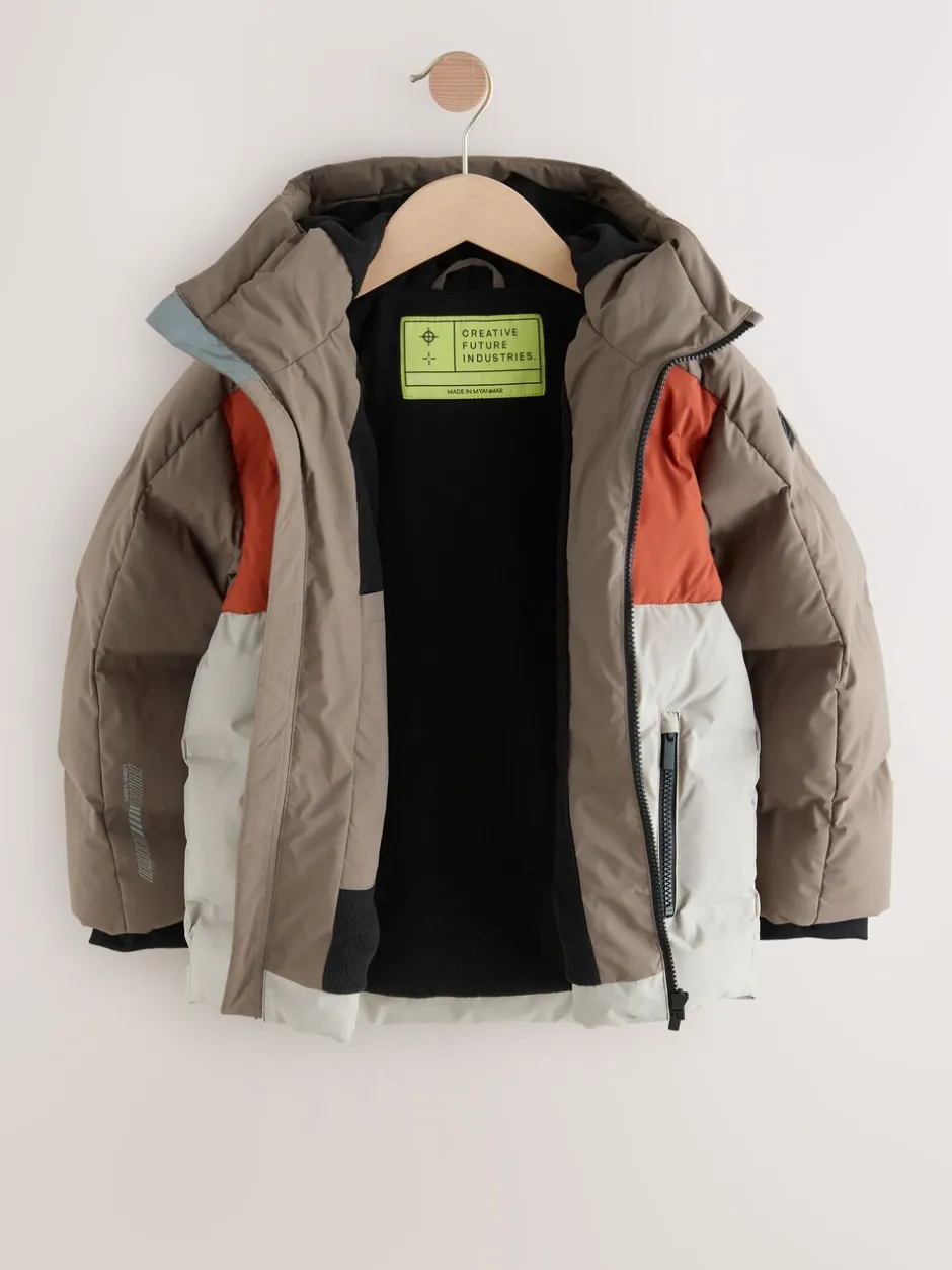 Schoolkleding|Jassen En Jacks*Next Roestbruine Kleurblokken - Regenbestendige gewatteerde jas met microfleece voering (3-17jr)