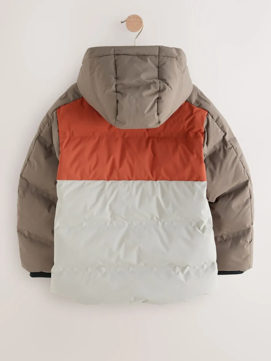 Schoolkleding|Jassen En Jacks*Next Roestbruine Kleurblokken - Regenbestendige gewatteerde jas met microfleece voering (3-17jr)
