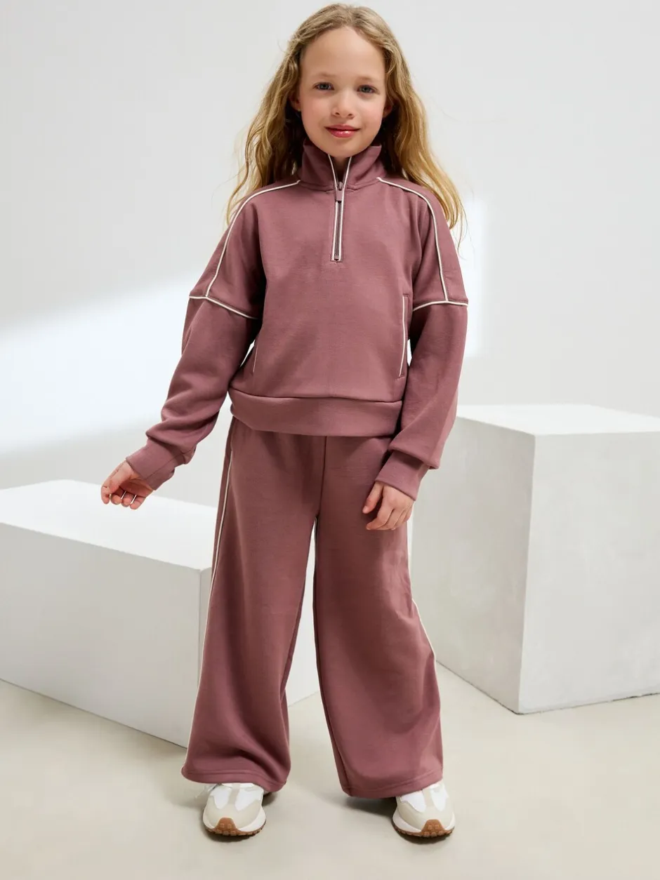Sweaters En Hoody´S|Next - Set van superzachte joggingbroek met rits, ronde hals en wijde pijpen (3-16jr) Roestbruin-roze