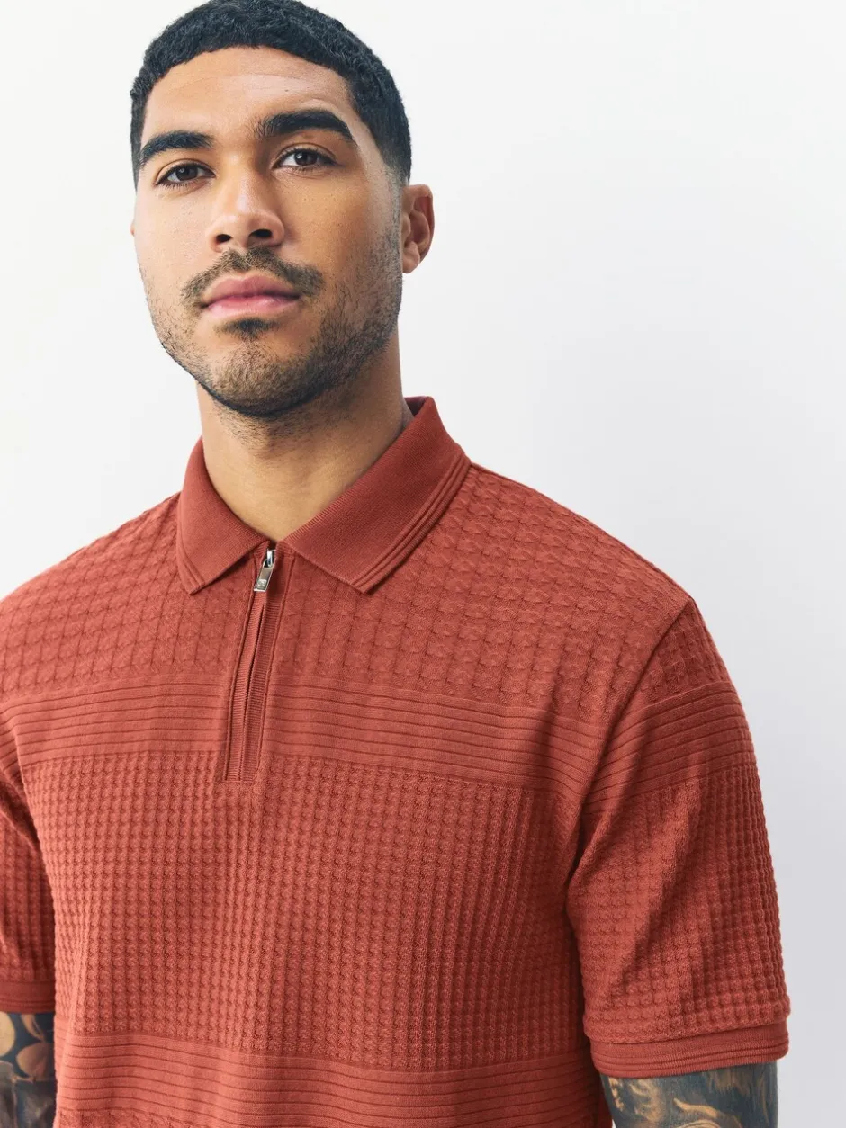 Poloshirts*Next Roestrood - Normale Pasvorm - Net jacquard poloshirt