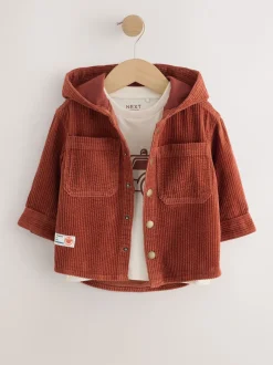 Jassen, Jacks En Kinderwagenpakjes|Jassen En Jacks|Next Roestrood - Set van 2 Pieces van corduroy overshirt en T-shirt Met capuchon (3mnd -7jr)