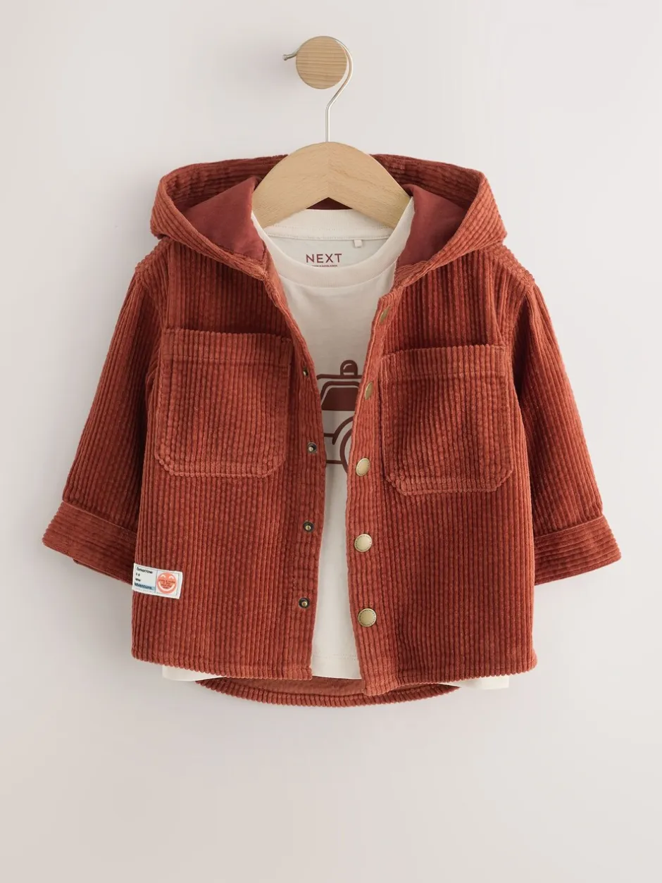 Jassen, Jacks En Kinderwagenpakjes|Jassen En Jacks|Next Roestrood - Set van 2 Pieces van corduroy overshirt en T-shirt Met capuchon (3mnd -7jr)