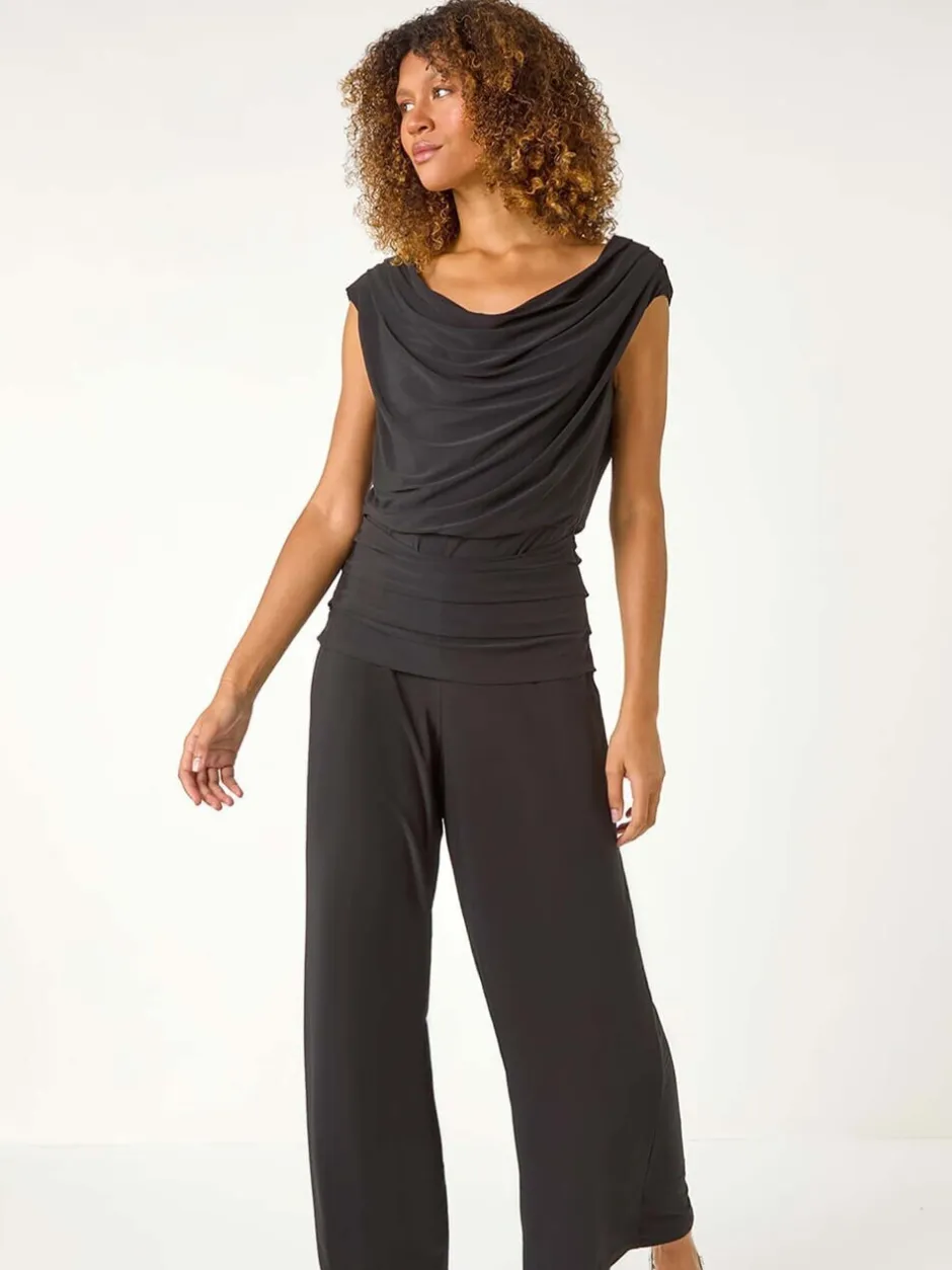 Jumpsuits En Playsuits*Roman Cowl Neck Ruched Stretch Jumpsuit