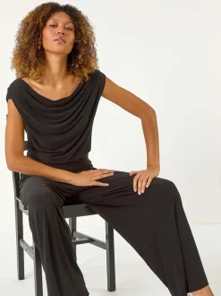 Jumpsuits En Playsuits*Roman Cowl Neck Ruched Stretch Jumpsuit