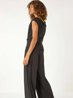 Jumpsuits En Playsuits*Roman Cowl Neck Ruched Stretch Jumpsuit