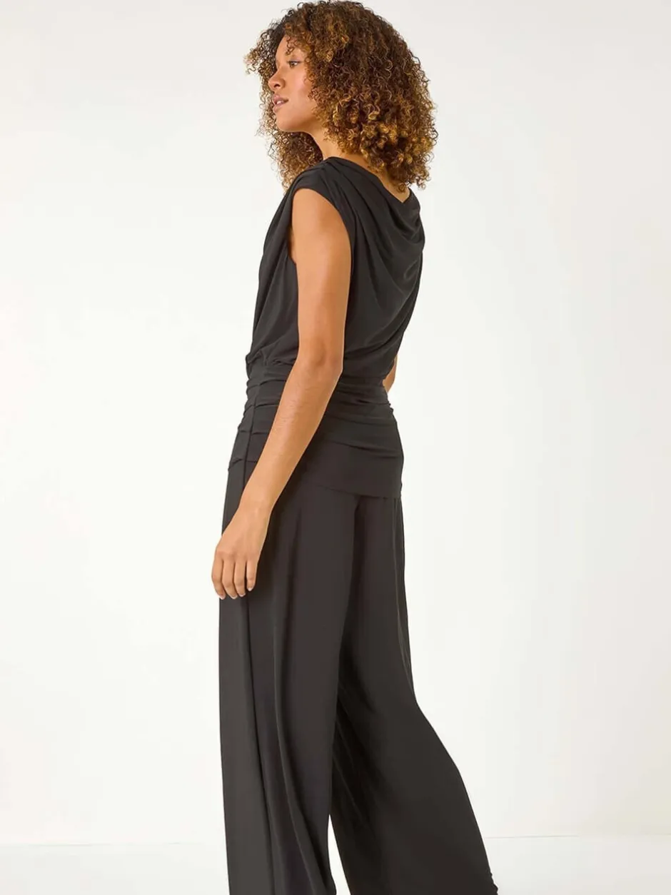 Jumpsuits En Playsuits*Roman Cowl Neck Ruched Stretch Jumpsuit
