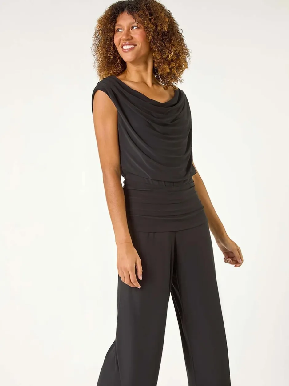 Jumpsuits En Playsuits*Roman Cowl Neck Ruched Stretch Jumpsuit