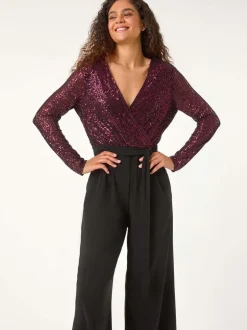 Jumpsuits En Playsuits|Roman Pailletten wikkel V-hals stretchy Jumpsuit