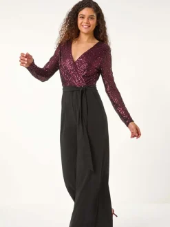 Jumpsuits En Playsuits|Roman Pailletten wikkel V-hals stretchy Jumpsuit