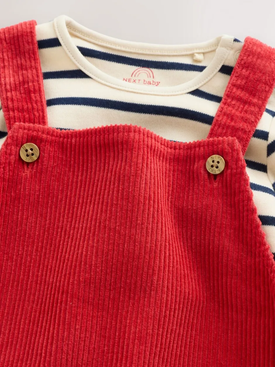 Rompertjes En Tuinbroeken|Sets En Outfits|Next Rood - Corduroy bretelbroeken en Bodysuit set (0mnd-2jr)