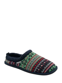 Pantoffels|Dunlop - heren pantoffelmuiltjes met Fairisle-patroon en warme voering Rood