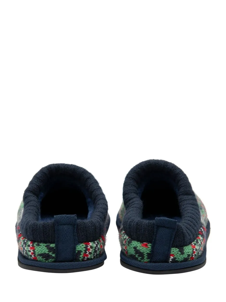 Pantoffels|Dunlop - heren pantoffelmuiltjes met Fairisle-patroon en warme voering Rood