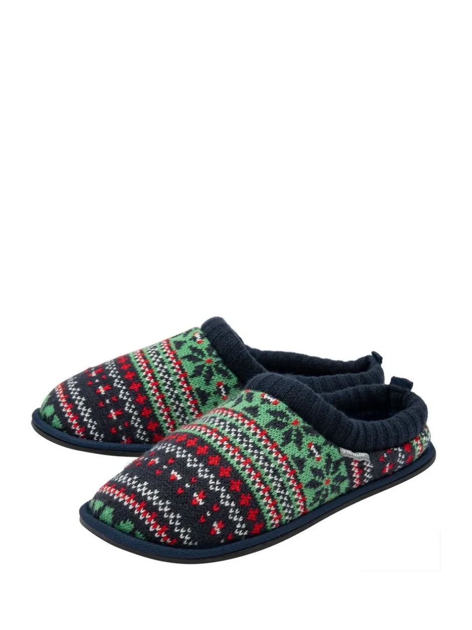 Pantoffels|Dunlop - heren pantoffelmuiltjes met Fairisle-patroon en warme voering Rood