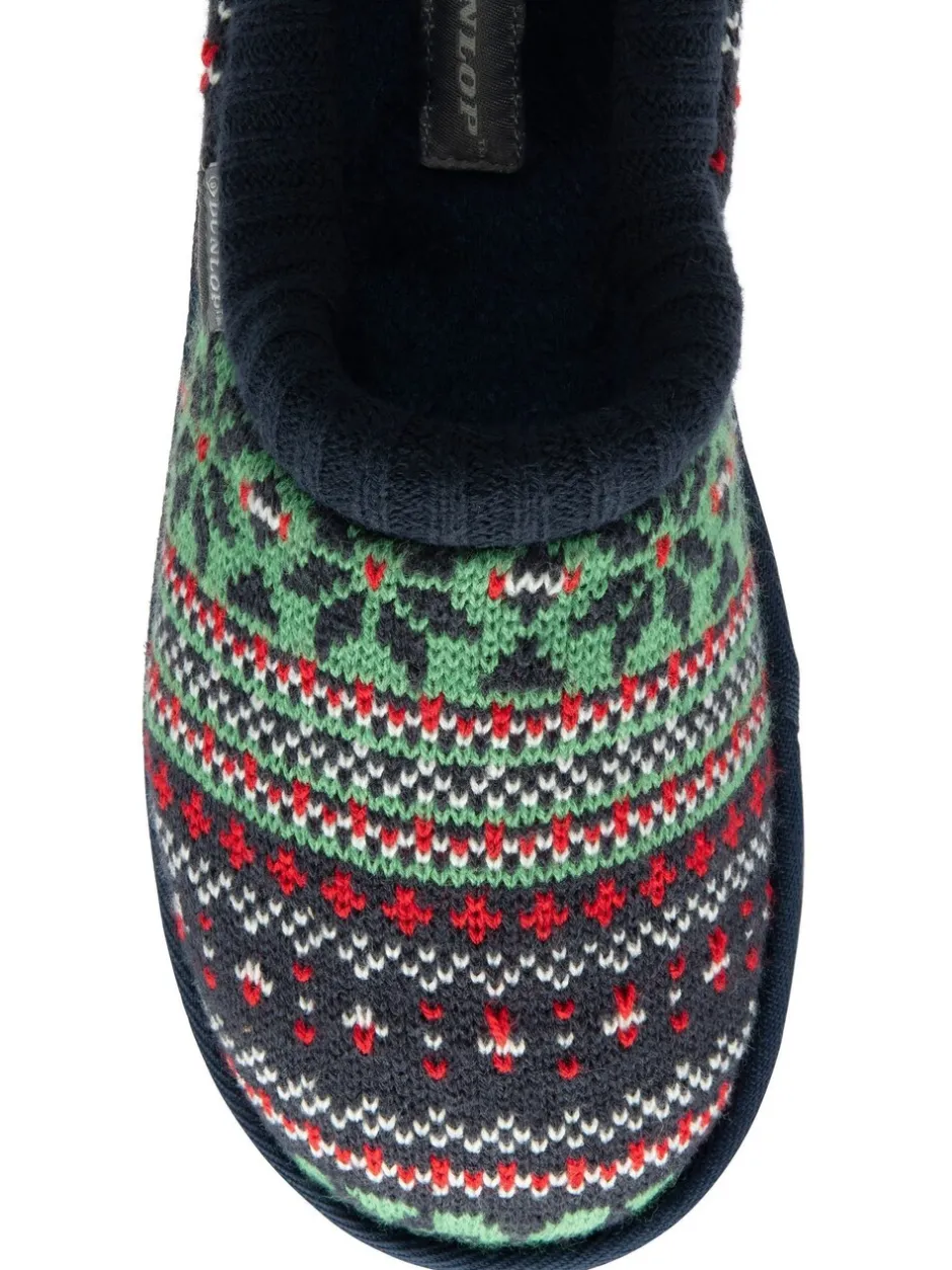 Pantoffels|Dunlop - heren pantoffelmuiltjes met Fairisle-patroon en warme voering Rood
