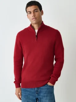 Gebreide Kleding*Next Rood - Effen - Regular fit 100% katoenen premium trui met korte rits