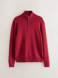 Gebreide Kleding*Next Rood - Effen - Regular fit 100% katoenen premium trui met korte rits