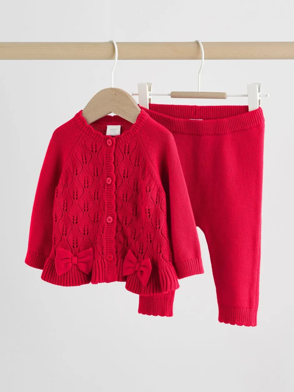 Sets En Combisets|Truien En Breisels*Next - Gebreide vestset met strik en ruches (0mnd-3jr) Rood