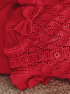 Sets En Combisets|Truien En Breisels*Next - Gebreide vestset met strik en ruches (0mnd-3jr) Rood