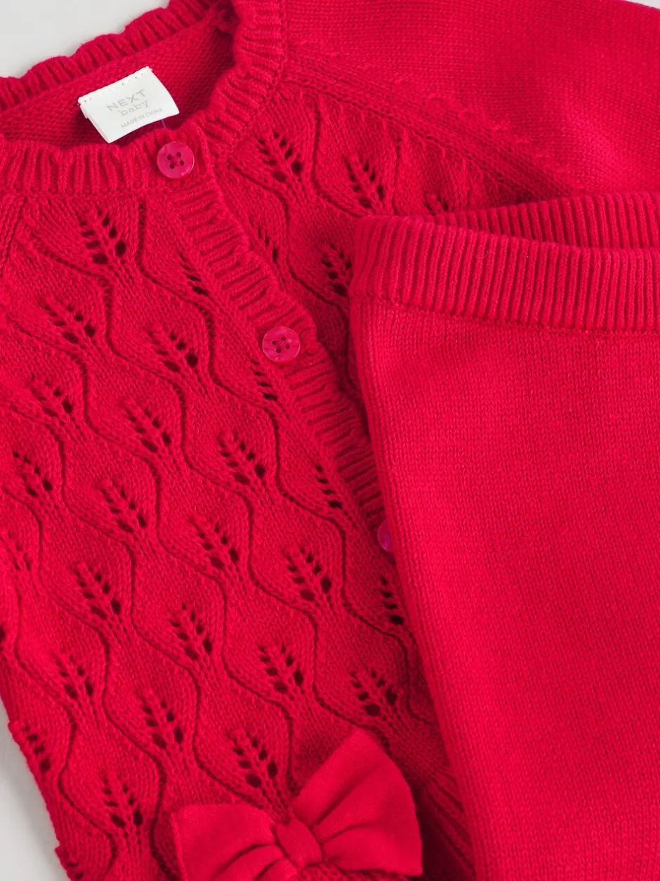 Sets En Combisets|Truien En Breisels*Next - Gebreide vestset met strik en ruches (0mnd-3jr) Rood