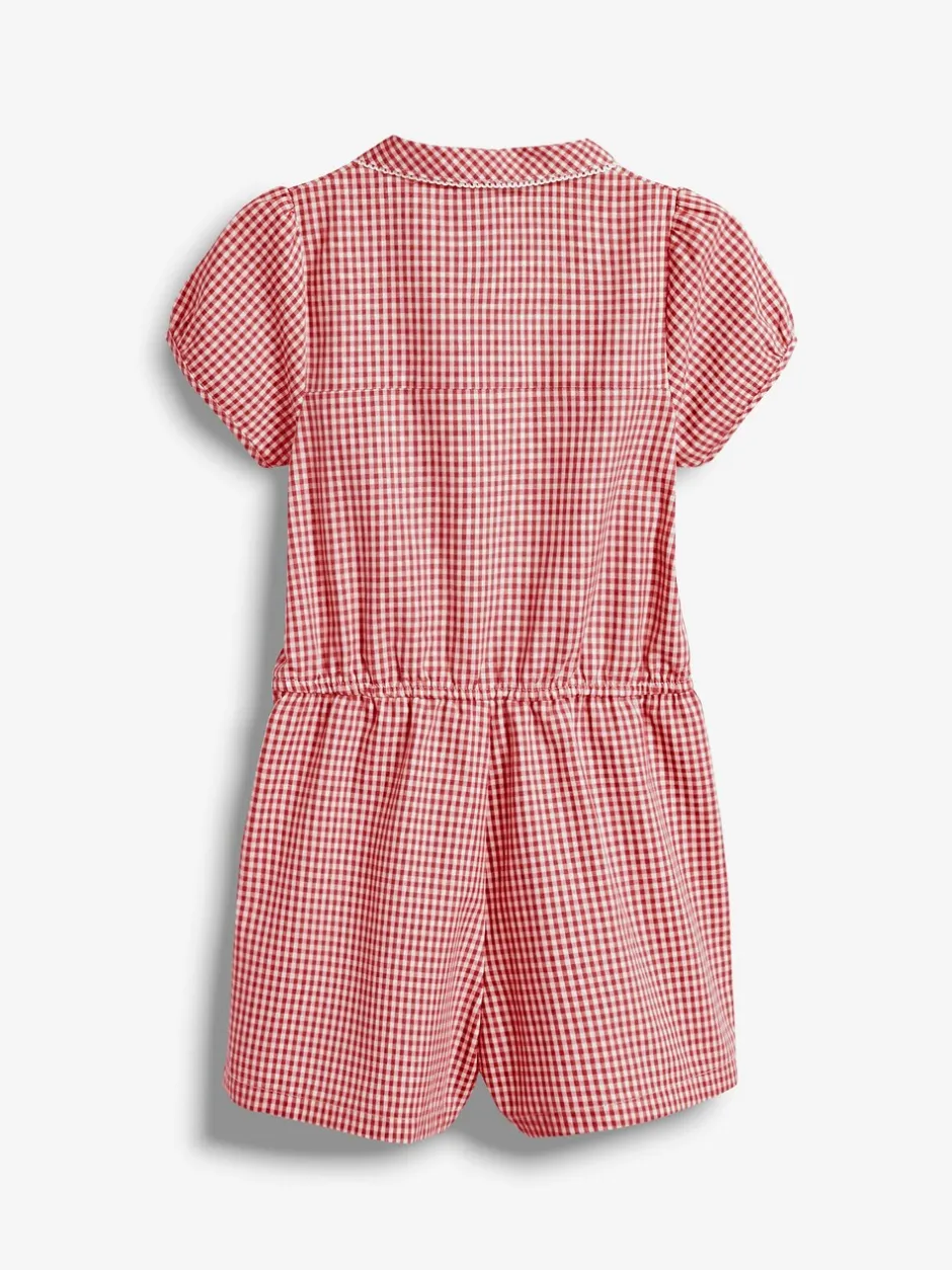 Jumpsuits En Playsuits|Next - Geruit schoolspeelpakje met rits aan de voorzijde en hoog aandeel katoen (3 - 14 jr) Rood