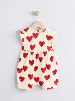 Rompertjes En Tuinbroeken|Babypakjes En Babypyjama's|Next Rood - Heart Printed Frill Baby 100% Cotton Romper