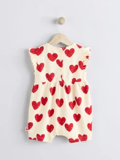 Rompertjes En Tuinbroeken|Babypakjes En Babypyjama's|Next Rood - Heart Printed Frill Baby 100% Cotton Romper
