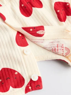 Rompertjes En Tuinbroeken|Babypakjes En Babypyjama's|Next Rood - Heart Printed Frill Baby 100% Cotton Romper