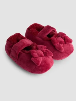 Pantoffels|Jojo Maman Bébé - Velvet Bow Ballet Pump Slippers Rood