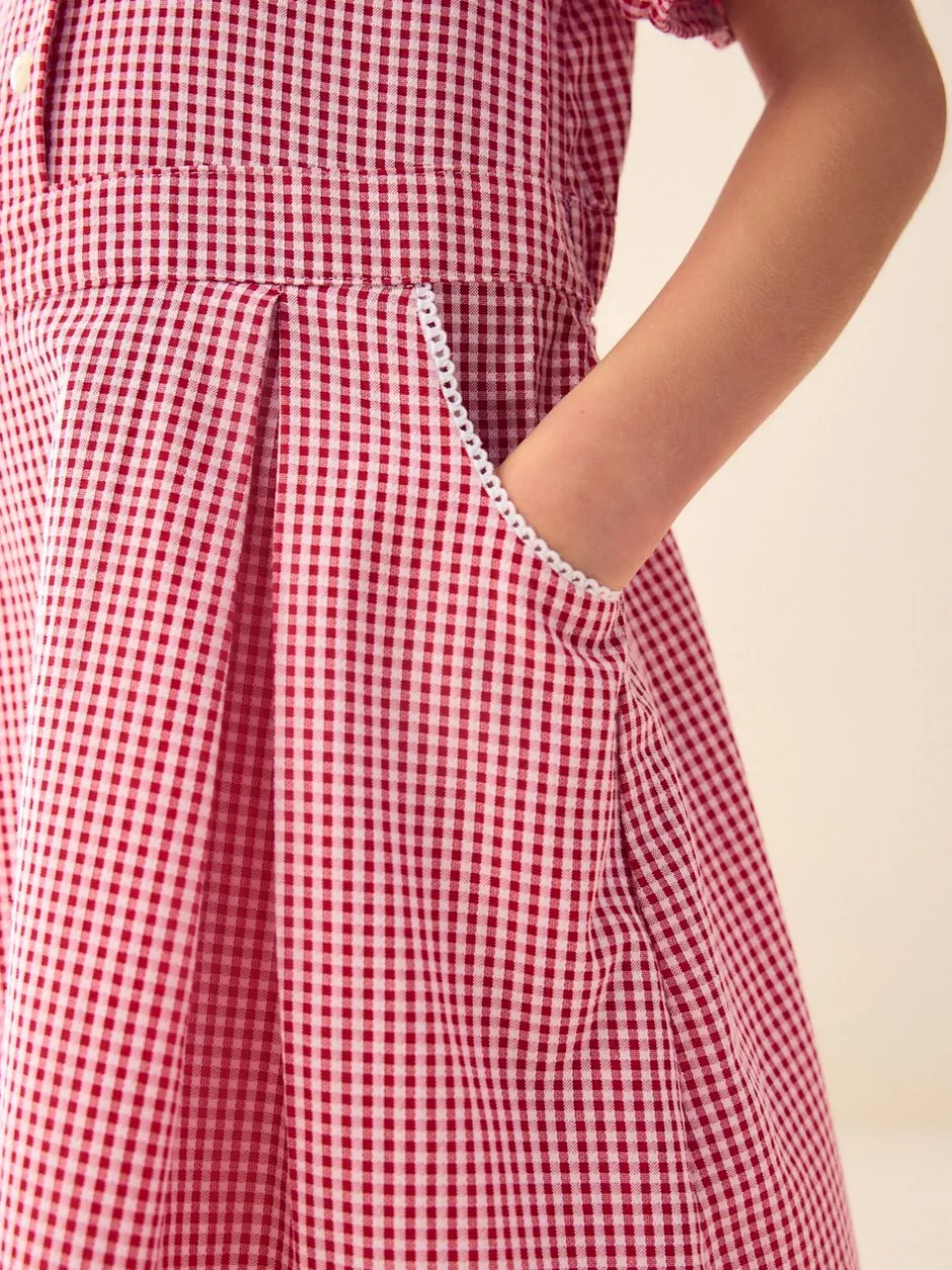 Schoolkleding*Next - Katoenrijke, gegolfde kraag, ruitjesjurk voor school (3-14jr) Rood