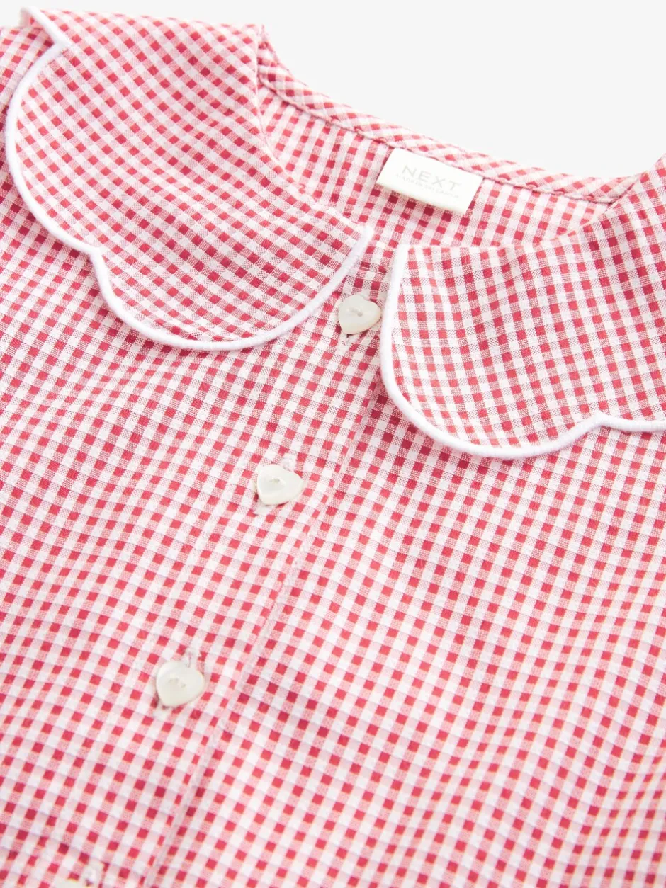 Schoolkleding*Next - Katoenrijke, gegolfde kraag, ruitjesjurk voor school (3-14jr) Rood