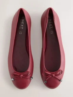 Lage Schoenen|Next Rood - Leren Ballerina's met ronde neus