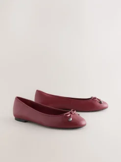 Lage Schoenen|Next Rood - Leren Ballerina's met ronde neus