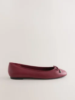 Lage Schoenen|Next Rood - Leren Ballerina's met ronde neus