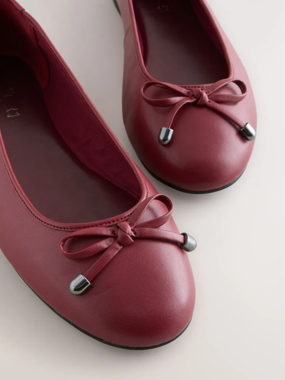 Lage Schoenen|Next Rood - Leren Ballerina's met ronde neus