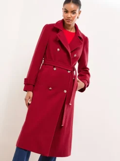 Jassen En Jacks|Lipsy - - Maxi-jas met opstaande kraag Rood