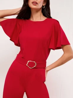 Jumpsuits En Playsuits|Gelegenheidskleding*Lipsy - Hardware Belted Short Sleeve Jumpsuit Rood