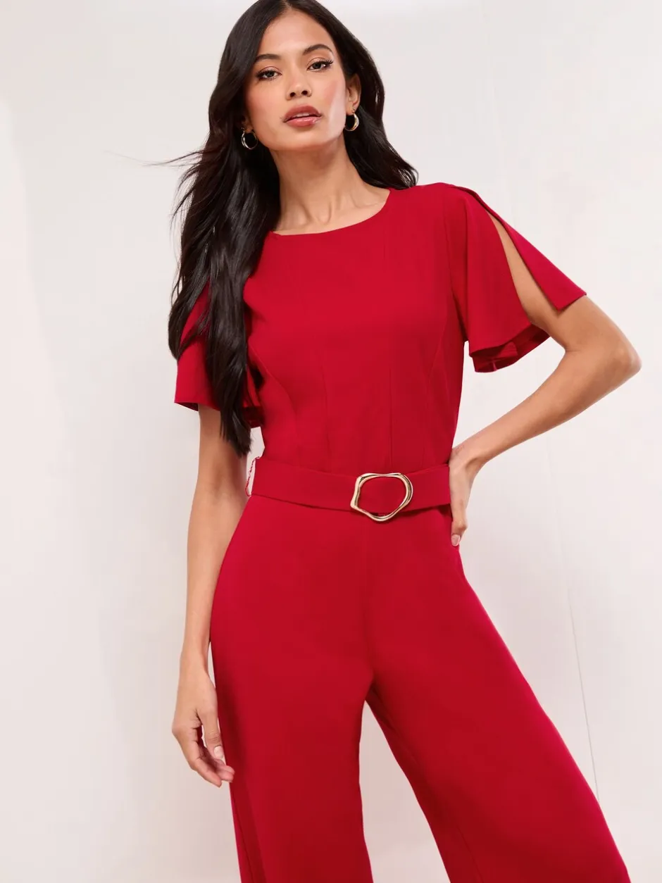 Jumpsuits En Playsuits|Gelegenheidskleding*Lipsy - Hardware Belted Short Sleeve Jumpsuit Rood