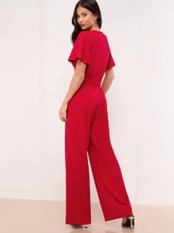 Jumpsuits En Playsuits|Gelegenheidskleding|Lipsy Rood - Hardware Belted Short Sleeve Jumpsuit