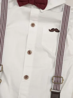 Shirts|Little Gent Rood - Corduroy Bow Tie Mock Shirt and Trousers With Braces Outfit Set