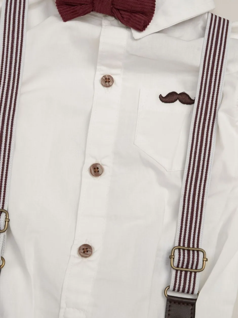 Shirts|Little Gent Rood - Corduroy Bow Tie Mock Shirt and Trousers With Braces Outfit Set