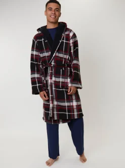 Kamerjassen En Badjassen*Loungeable - Ruit bonded fleece gevoerde kamerjas met capuchon Rood