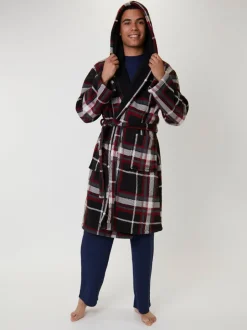 Kamerjassen En Badjassen*Loungeable - Ruit bonded fleece gevoerde kamerjas met capuchon Rood
