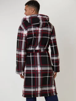 Kamerjassen En Badjassen*Loungeable - Ruit bonded fleece gevoerde kamerjas met capuchon Rood